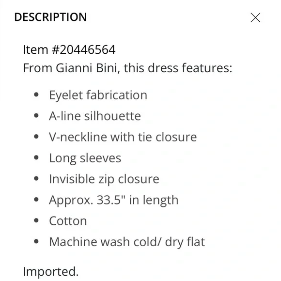 Gianni Bini NWT Katrina Eyelet V-Neck Long Sleeve A-Line Dress S - Picture 5 of 5